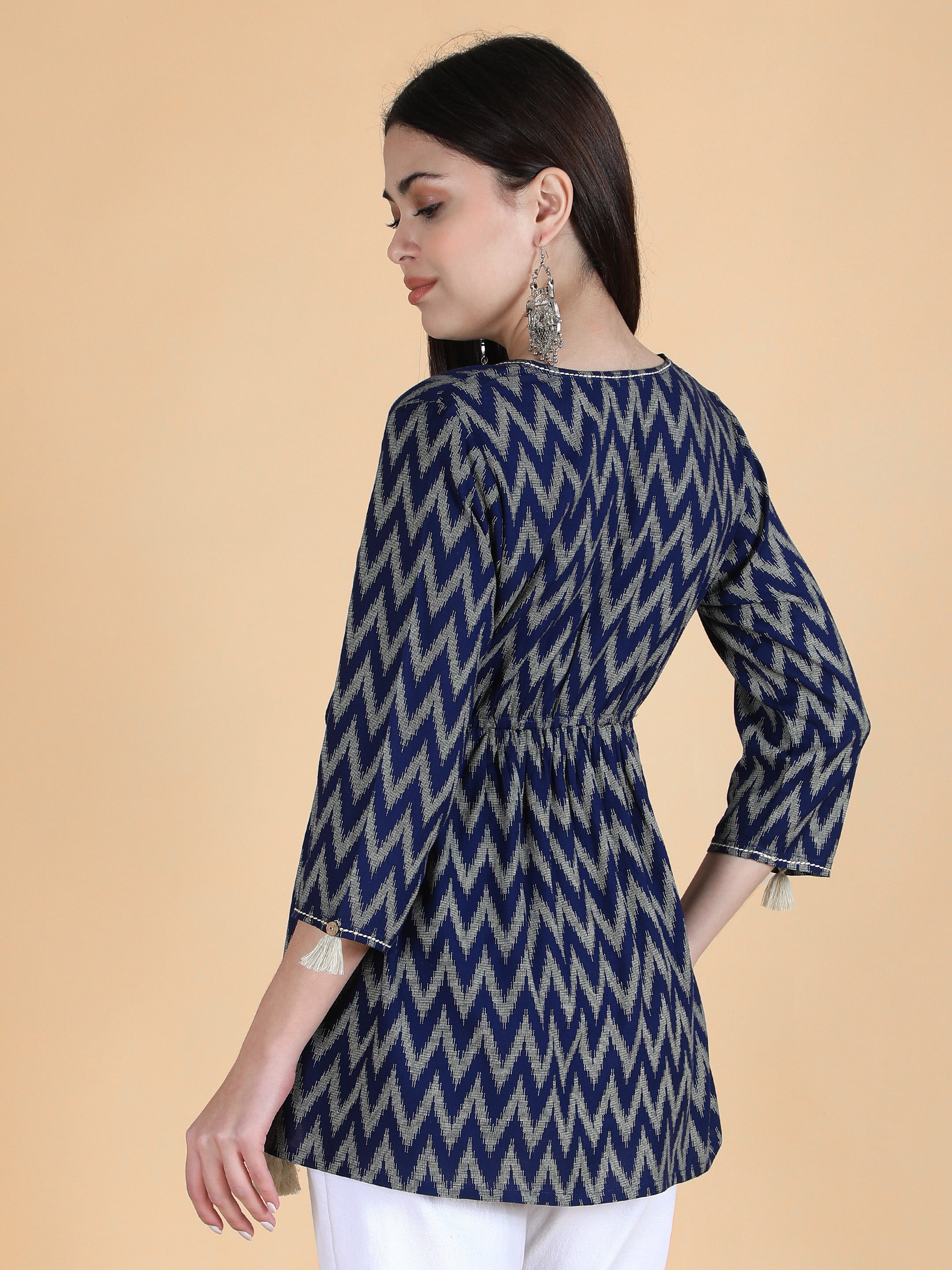 Blue Viscose Printed Short Angrakha Top